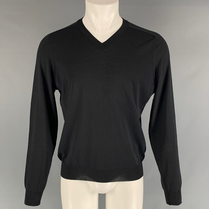 LOUIS VUITTON Talla M Jersey de cuello redondo de seda y lana de punto negro