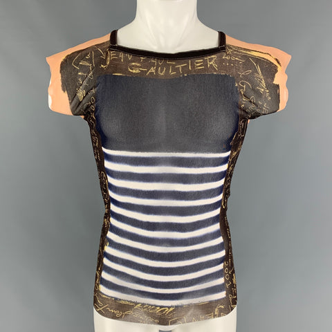 JEAN PAUL GAULTIER Size S Brown Multi-Color Marine Border Print Mesh Polyamide Pullover