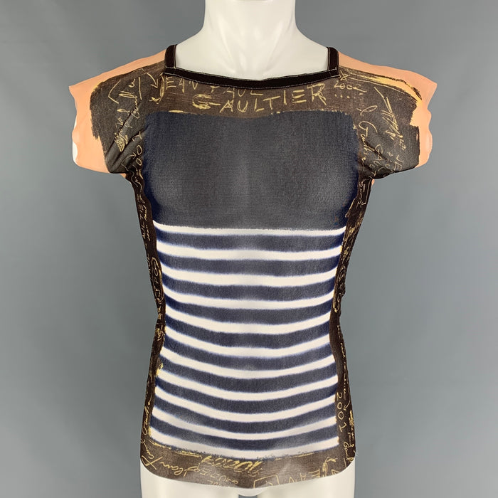 JEAN PAUL GAULTIER Size S Brown Multi-Color Marine Border Print Mesh Polyamide Pullover