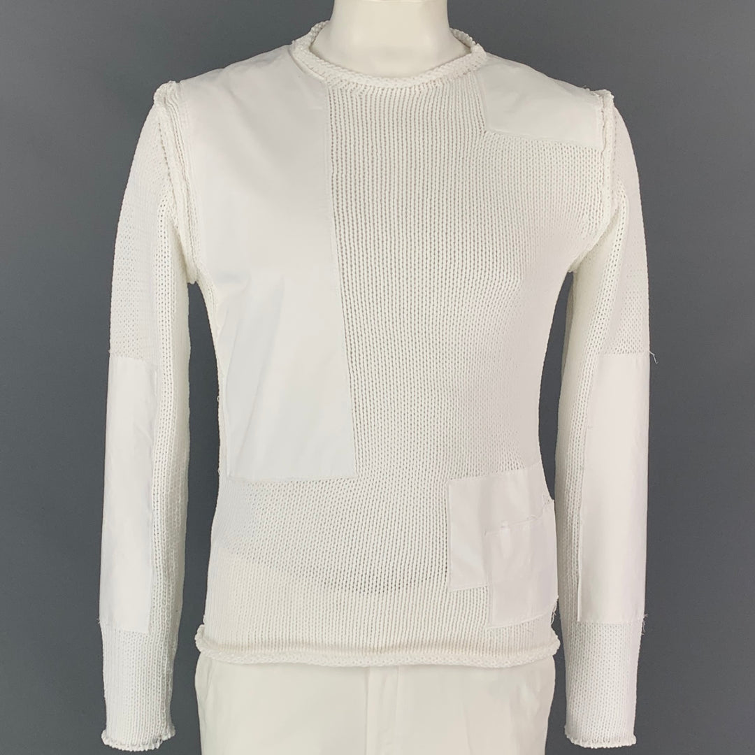 ISABEL BENENATO SS 18  Size L White Knitted Cotton / Polyester Crew-Neck Pullover