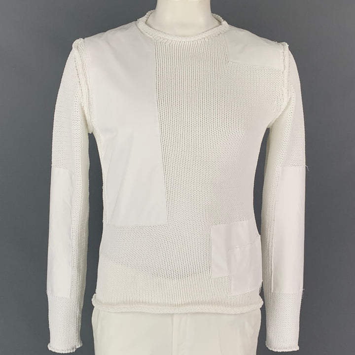 ISABEL BENENATO SS 18  Size L White Knitted Cotton / Polyester Crew-Neck Pullover