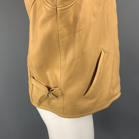 I.MAGNIN Taille S Veste à col zippé en cuir texturé kaki
