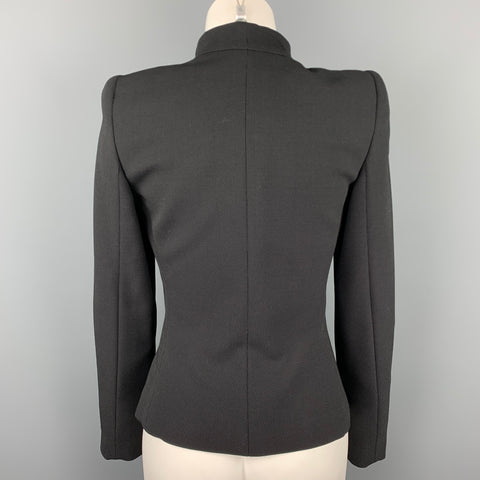GIORGIO ARMANI Size 0 Black Dots Wool / Polyester Ruched Collar Single Breasted Jacket