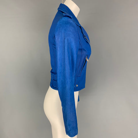 IRO Size 0 Blue Leather Lamb Skin Motorcycle Jacket