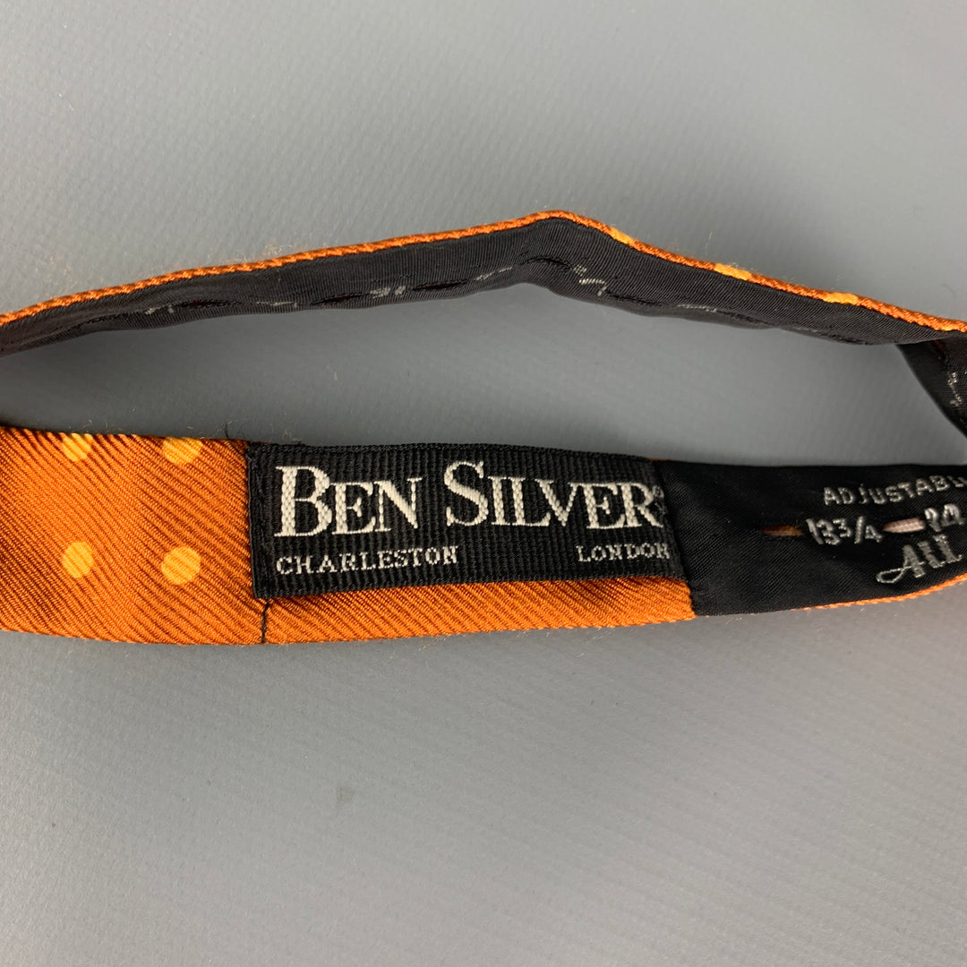 BEN SILVER Copper Orange Polka Dot Silk Bow Tie