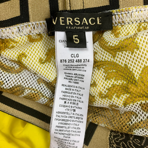 VERSACE Size M Yellow Black Gold Nylon Drawstring Swim Trunks