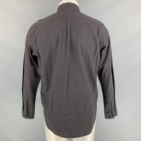 GREI Taille M Chemise à manches longues en coton uni anthracite avec patte cachée
