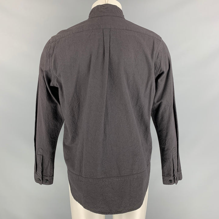 GREI Camisa de manga larga con tapeta oculta de algodón liso color carbón talla M
