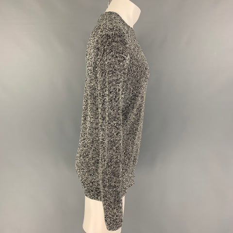 THEORY Size M Black White Knitted Linen / Cotton Crew-Neck Sweater