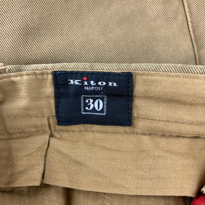 KITON Taille 30 Pantalon décontracté kaki en coton / viscose à devant plat