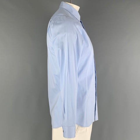 TED BAKER Size L Blue Cotton Elastane Hidden Placket Long Sleeve Shirt