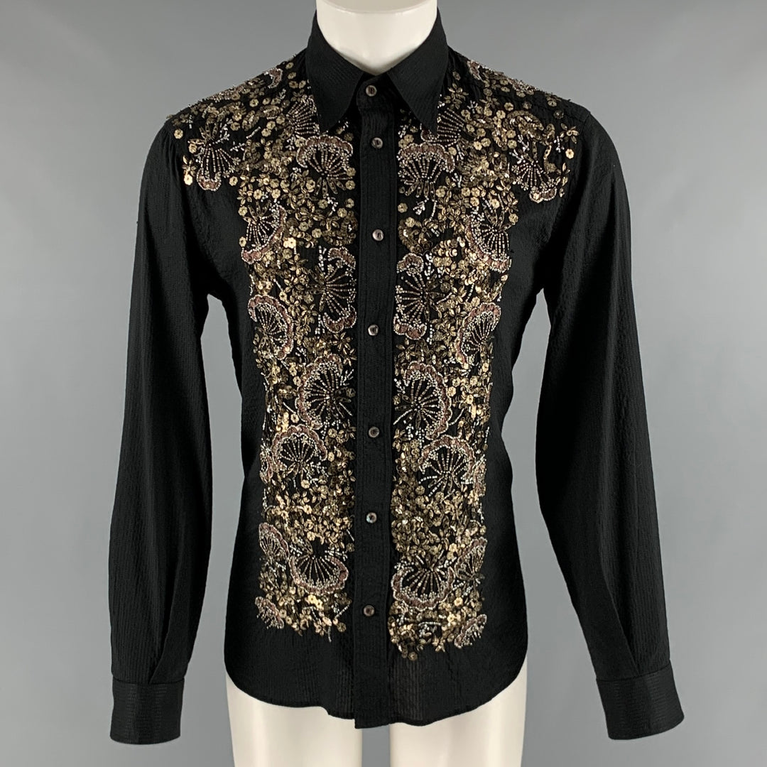 DOLCE & GABBANA Size S Black Gold Beaded Cotton Blend Long Sleeve Shir –  Sui Generis Designer Consignment