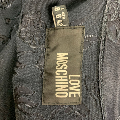 LOVE MOSCHINO Taille 6 Veste brodée en satin de coton / viscose noir et bleu nuit