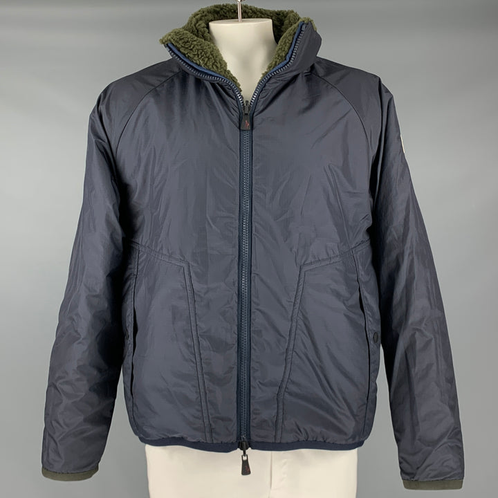 MONCLER GRENOBLE Size XXL Green Navy Fleece Zip Up Jacket