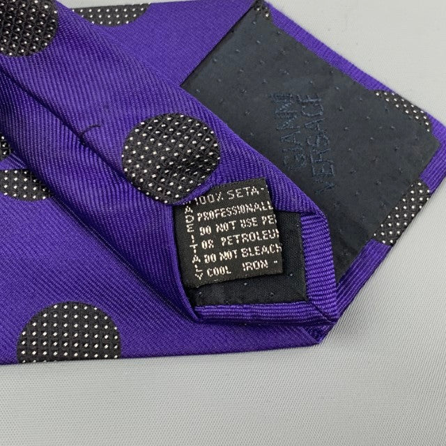 GIANNI VERSACE Purple Black Dot Silk Tie
