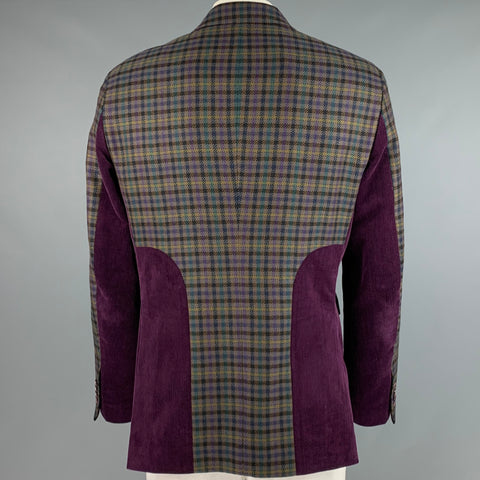 ETRO Size 46 Multi-Color Purple Plaid Wool Notch Lapel Sport Coat