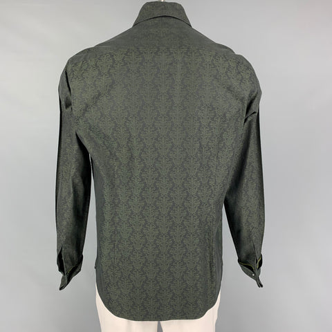TED BAKER Size L Charcoal Green Print Cotton French Cuff Long Sleeve Shirt
