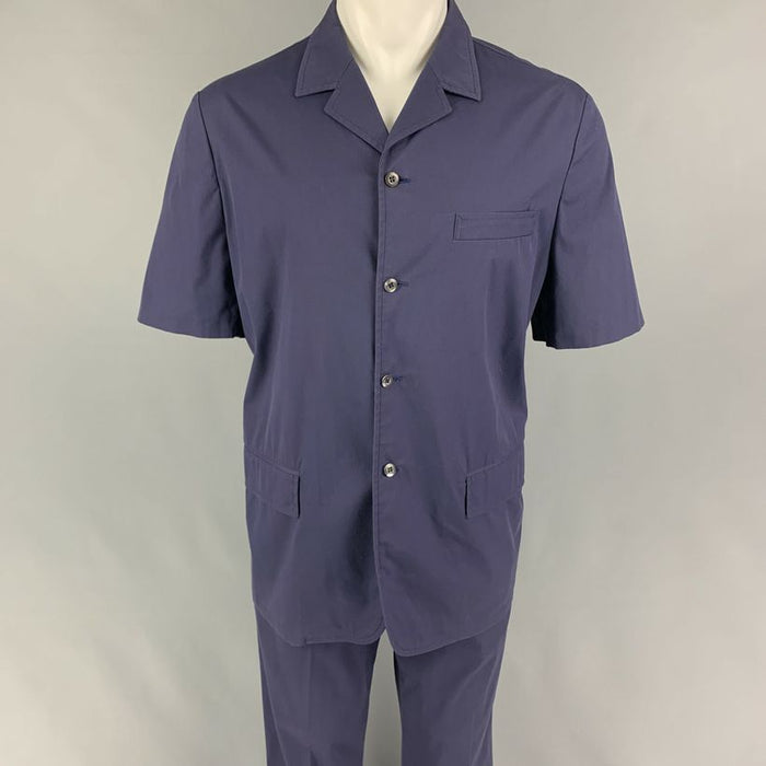 Vintage PRADA Size S Navy Cotton Spandex Buttoned 2 Piece Set