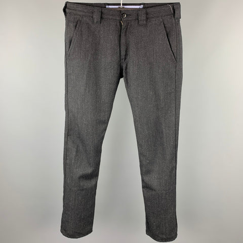 JUNYA WATANABE Size L Charcoal Herringbone Wool Blend Dress Pants