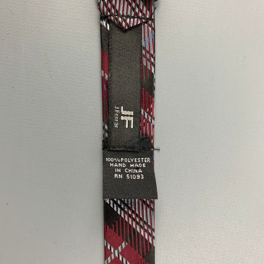 J. FERRAR Size One Size Grey Red Plaid Polyester Tie