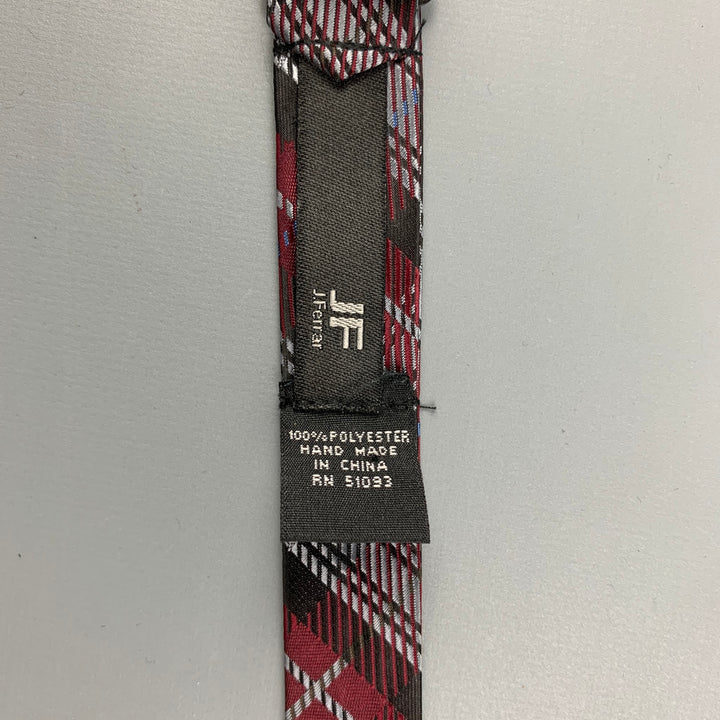 J. FERRAR Size One Size Grey Red Plaid Polyester Tie