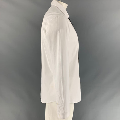 JUST CAVALLI Size L White & Black Cotton Button Up Long Sleeve Shirt
