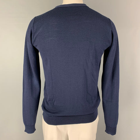 S.N.S HERNING Size L Navy Knit Wool V-Neck Cardigan