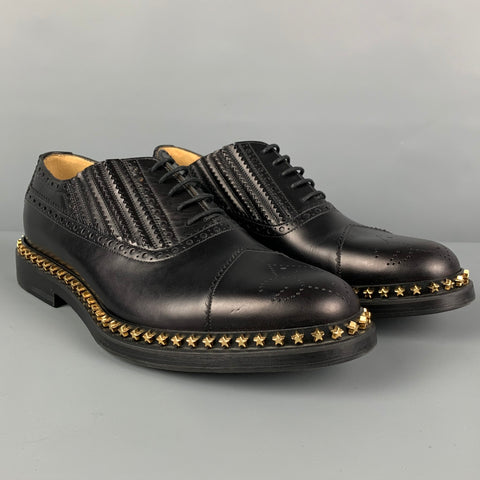 GUCCI Size 8 Black Perforated Leather Studded Lace Up Shoes