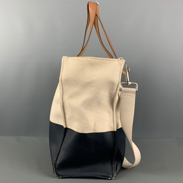 JACK SPADE Cream Navy Color Block Canvas Coated Tote Bags