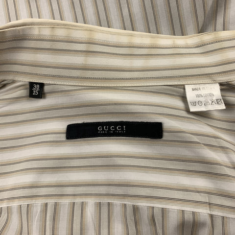 GUCCI Size M Beige Stripe Cotton French Cuff Long Sleeve Shirt