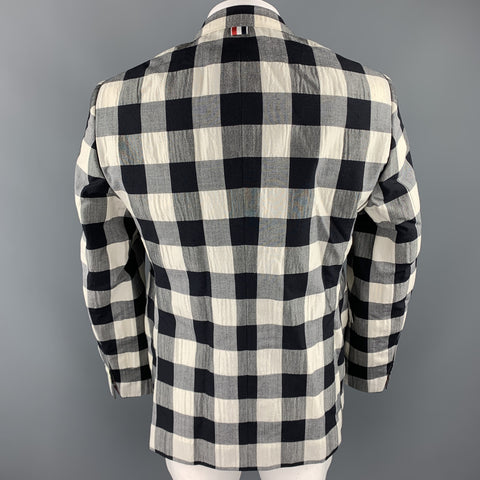 THOM BROWNE Size 50 Regular Black & Beige Checkered Wool Blend Sport Coat