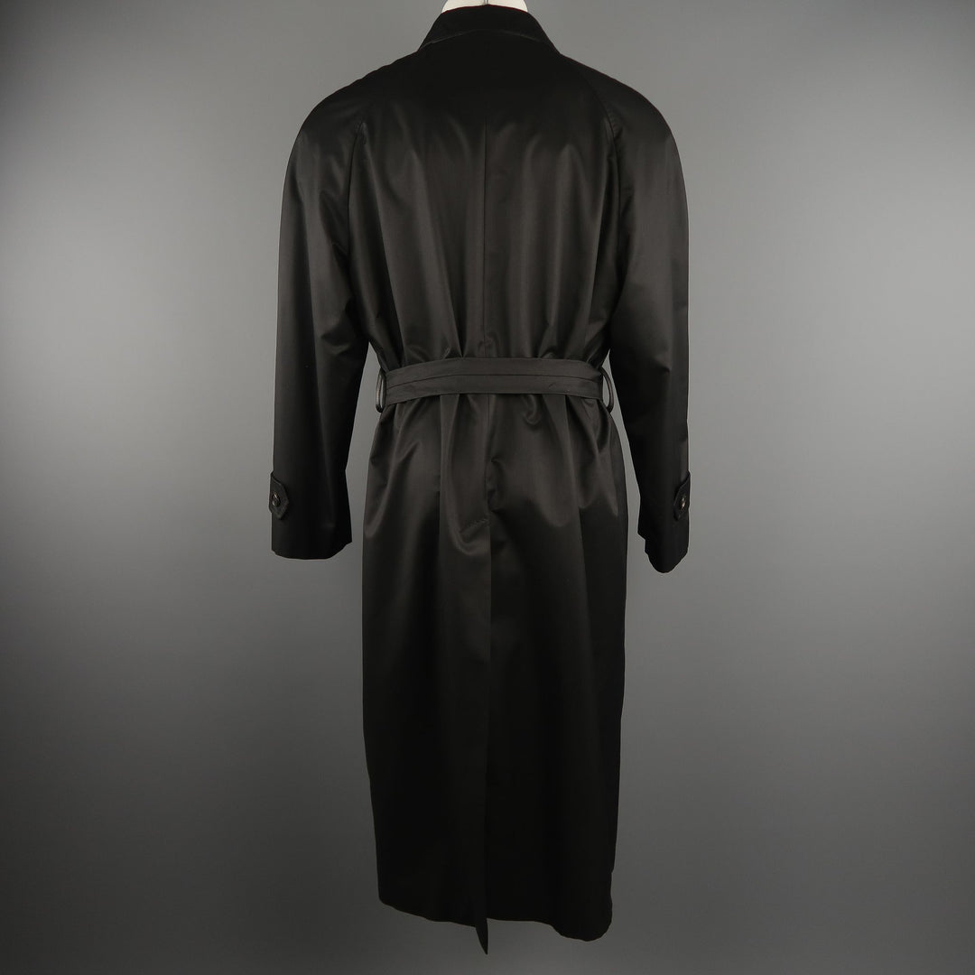 WILKES BASHFORD tailored by BRIONI US 48 Black Solid Silk Long Trench Coat