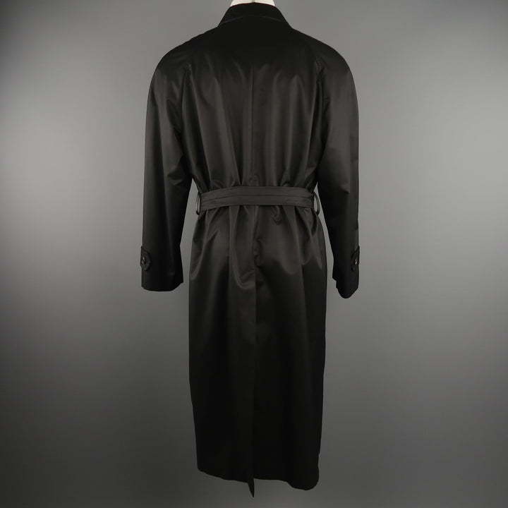 WILKES BASHFORD tailored by BRIONI US 48 Black Solid Silk Long Trench Coat