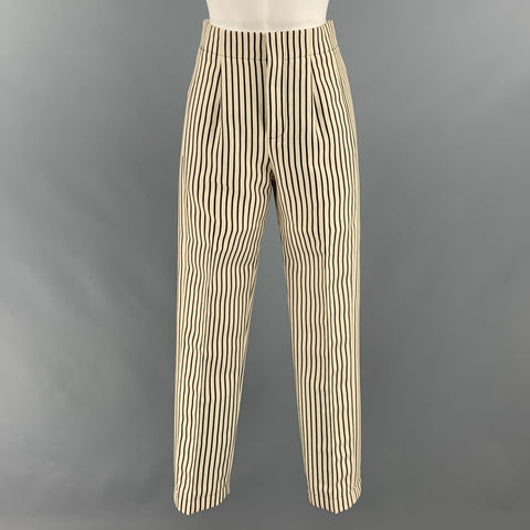 LOUIS VUITTON Taille 2 Pantalon habillé taille haute à rayures en polyester noir crème