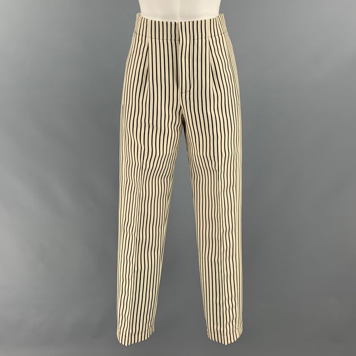 LOUIS VUITTON Talla 2 Pantalón de vestir de talle alto con rayas de poliéster negro crema