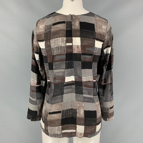 MARNI Size 2 Grey & Black Viscose Color Block Long Sleeve Blouse