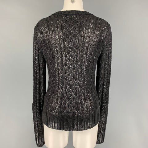 RALPH LAUREN Collection Size M Black Silk Cable Knit Crew-Neck Sweater