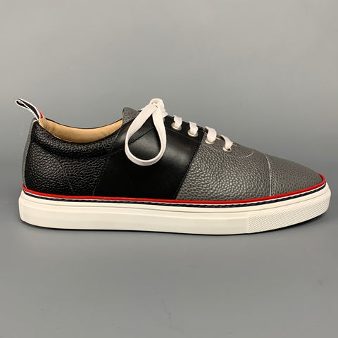 THOM BROWNE Taille 6 Gris et Noir Color Block Leather Cap Trainer Baskets