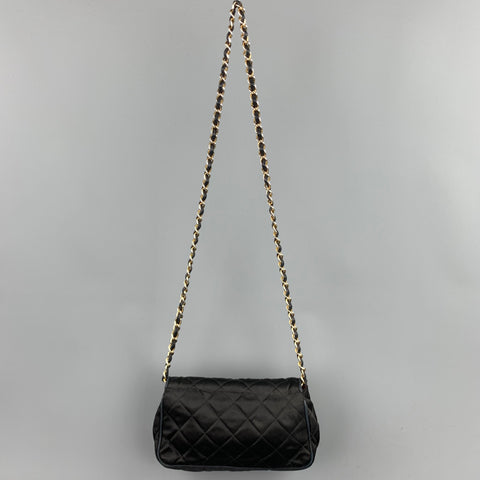 Vintage CHANEL Black Quilted Nylon Leather Trim Cross Body Handbag