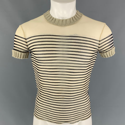 Vintage JEAN PAUL GAULTIER Size S Beige Black Stripe Polyamide Nautical Pullover