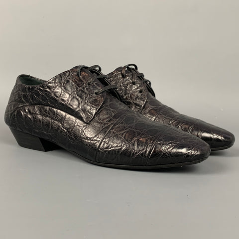 MARSELL Talla 7 Cordones planos de cuero repujado negro