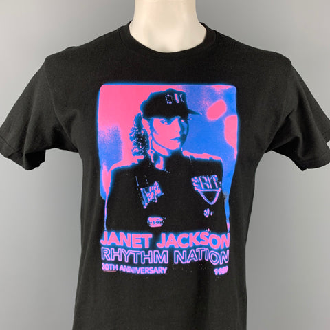 MISCELANEOUS Size L Black & Pink Graphic Cotton Crew-Neck T-shirt