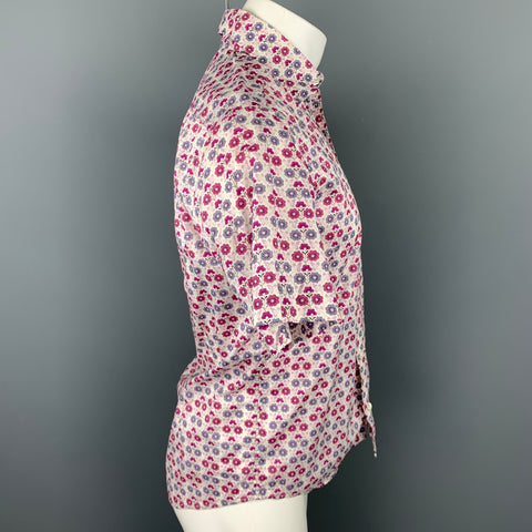 TED BAKER Size S Lavender Floral Cotton Button Up Short Sleeve Shirt