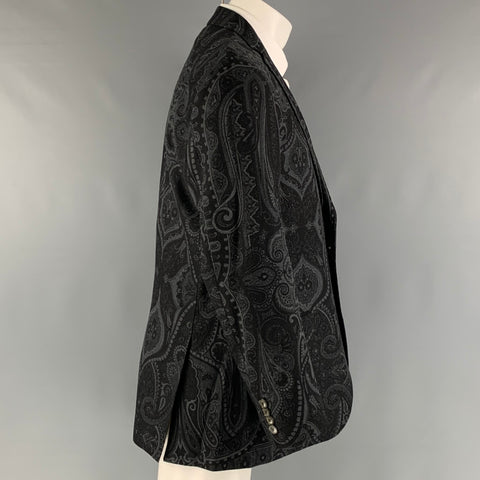 ETRO Size 44 Black Grey Paisley Wool Blend Single breasted Sport Coat