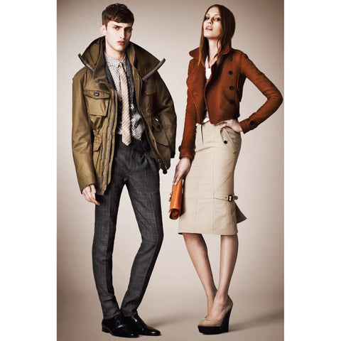 BURBERRY PRORSUM Resort 2013 Size 42 Olive Cotton Zip & Snaps High Collar Hooded Jacket