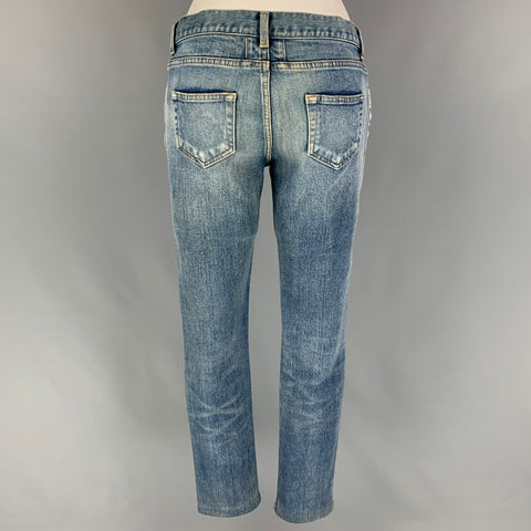 SAINT LAURENT Size 27 Blue Cotton Distressed Skinny Jeans