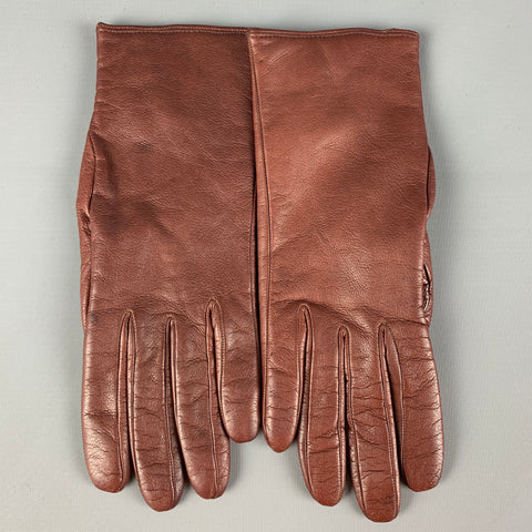 MADOVA Size 6.5 Cognac Leather Cashmere Gloves