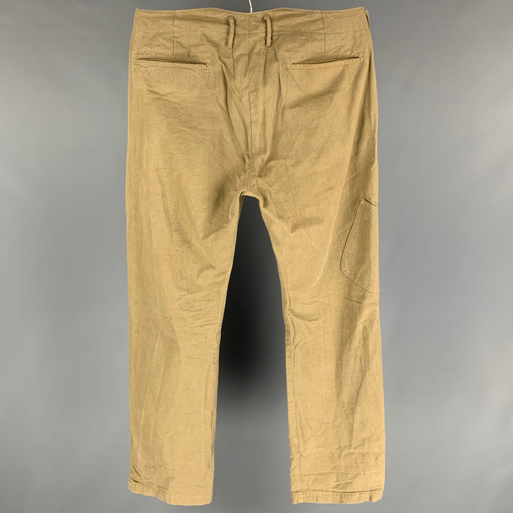 KAPITAL Size XL Khaki Cotton Wide Leg Casual Pants