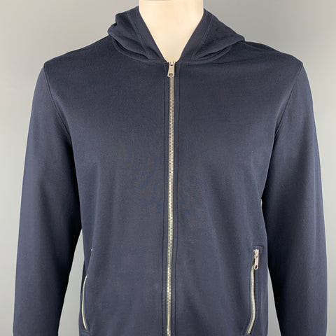 VINCE Chaqueta azul marino de algodón liso con cremallera en el pecho talla L