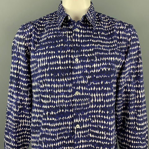 MARNI Size XL Navy & White Print Cotton Button Up Long Sleeve Shirt